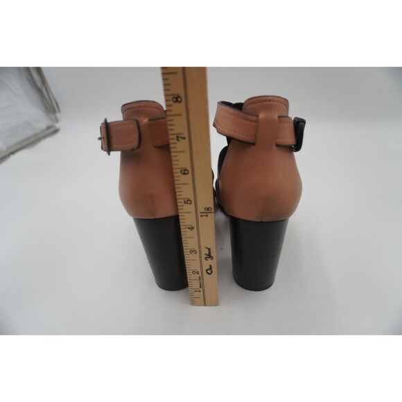 M4D3 Mara Tan Leather Strappy Open Toe Cage Block Heel Ankle Strap Sandals 9.5 - Picture 11 of 12